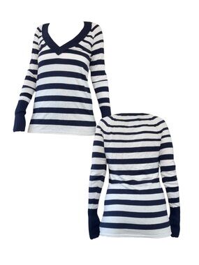American Eagle Outfitters Navy & White Striped V-Neck Sweater